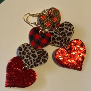 Dangling Red And Black Plaid Glitter Animal Print